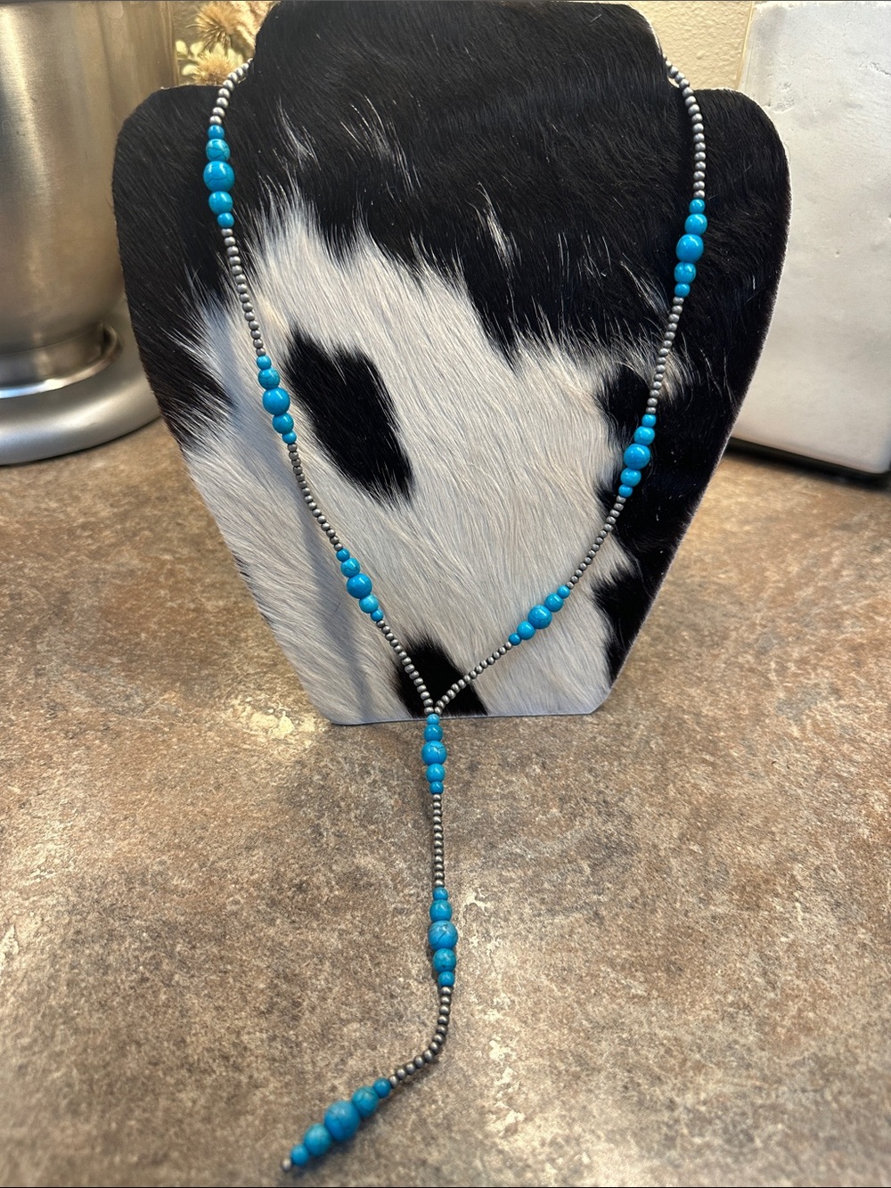 Turquoise Beaded Lariat Necklace - Unbranded